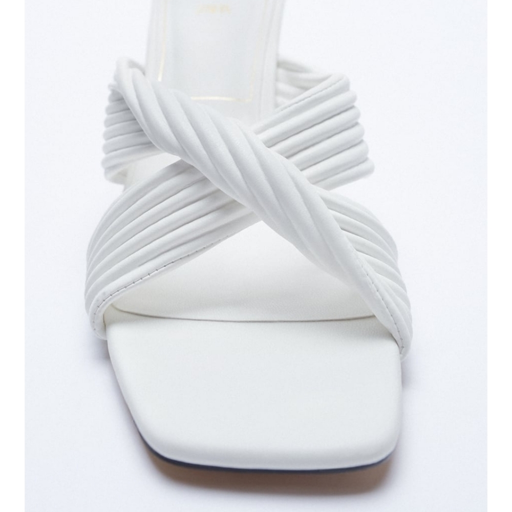 Zara High Heels Heeled Pleated White Sandals - Picture 8 of 12